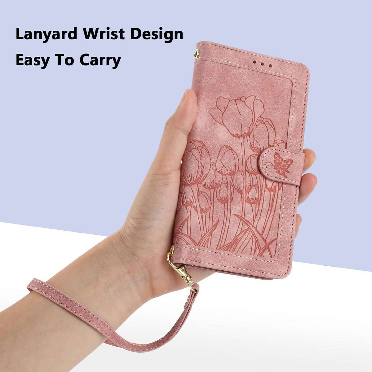 For Redmi Note 14 Pro+ 5G Tulips Embossed Leather Phone Case with Lanyard(Pink)