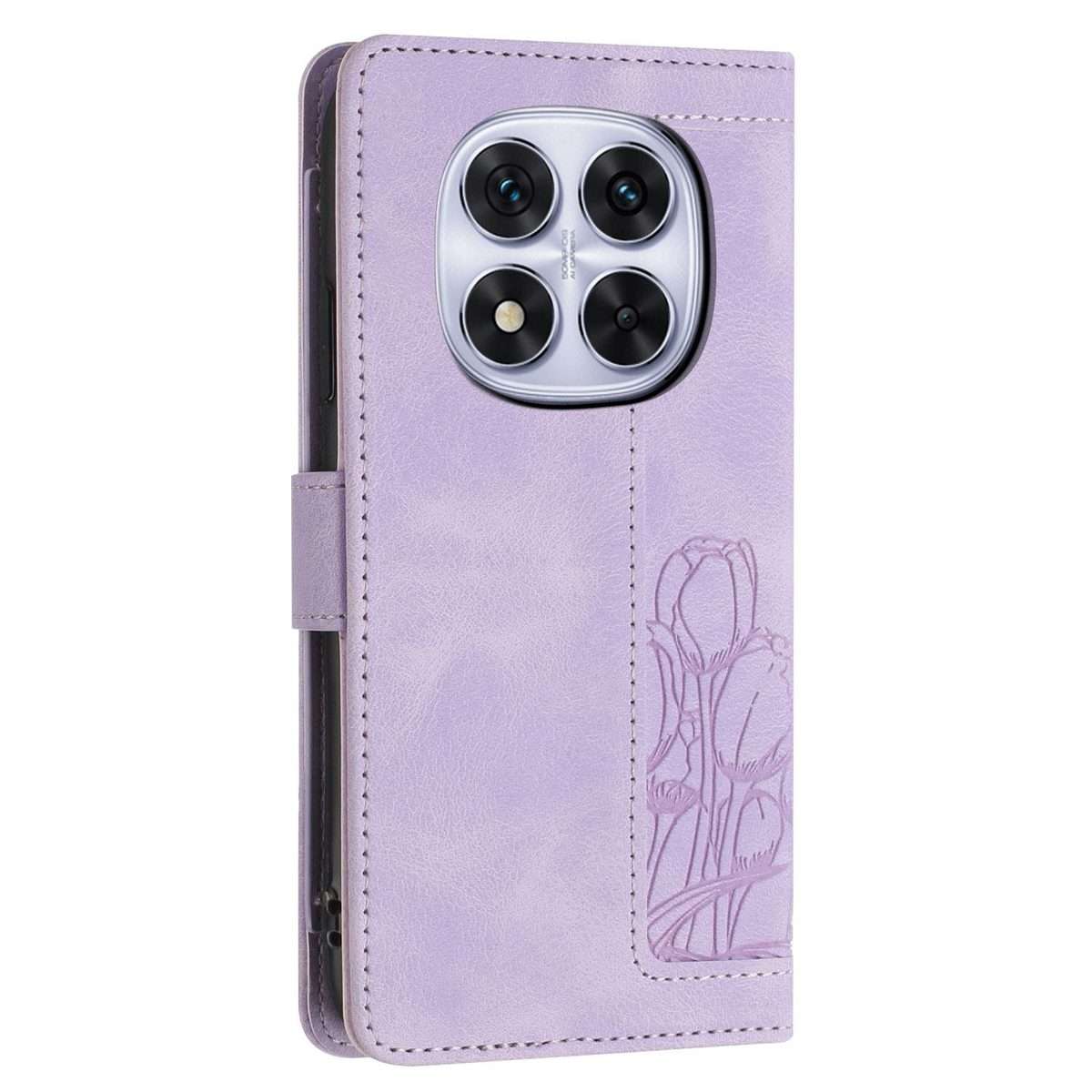 For Redmi Note 14 Pro+ 5G Tulips Embossed Leather Phone Case with Lanyard(Purple)