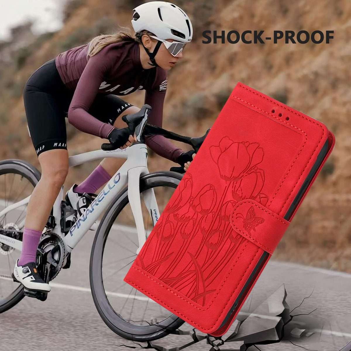 For Redmi Note 14 Pro+ 5G Tulips Embossed Leather Phone Case with Lanyard(Red)