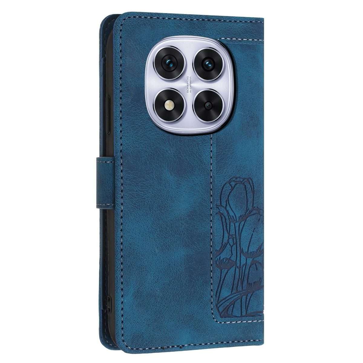 For Redmi Note 14 Pro+ 5G Tulips Embossed Leather Phone Case with Lanyard(Blue)