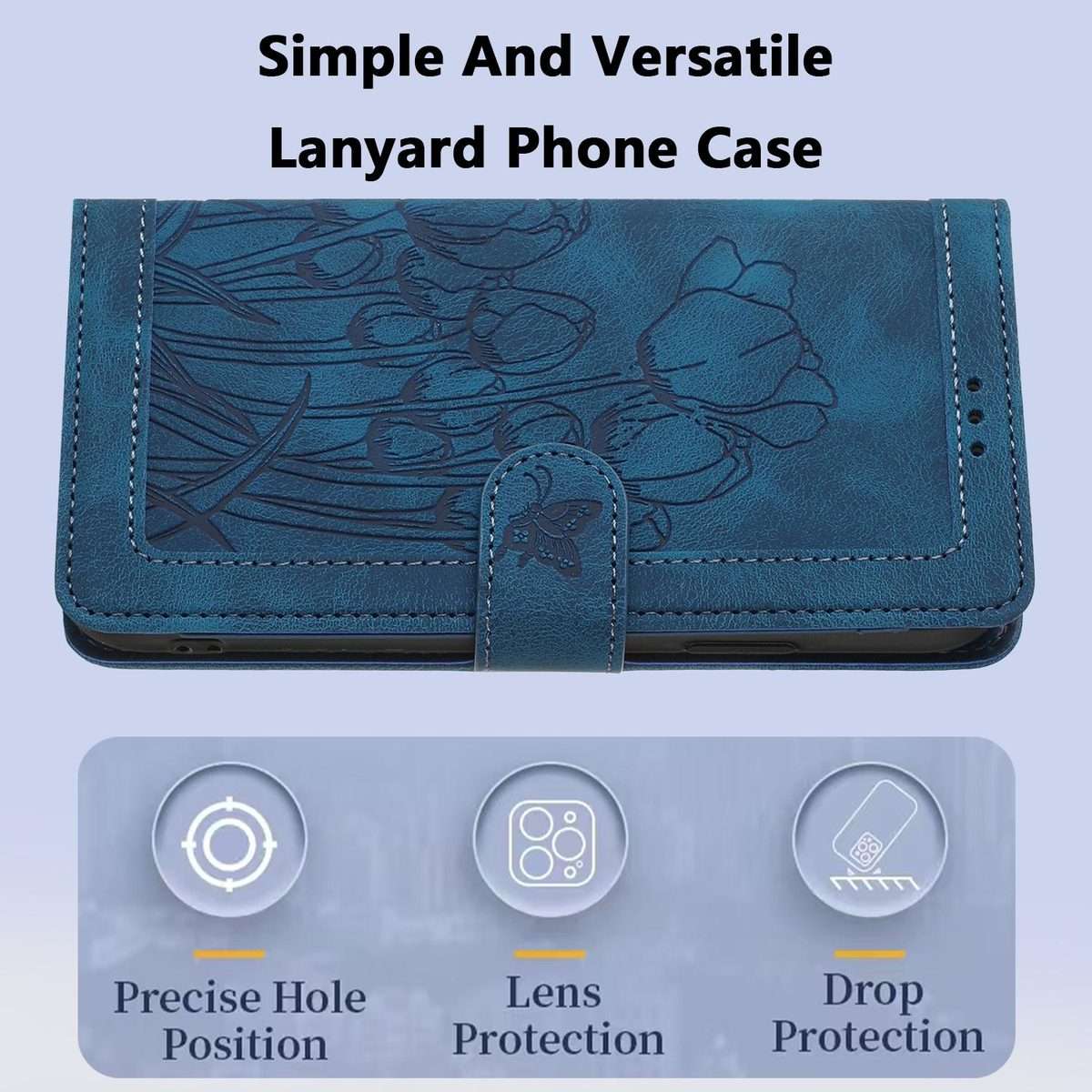 For Redmi Note 14 Pro+ 5G Tulips Embossed Leather Phone Case with Lanyard(Blue)