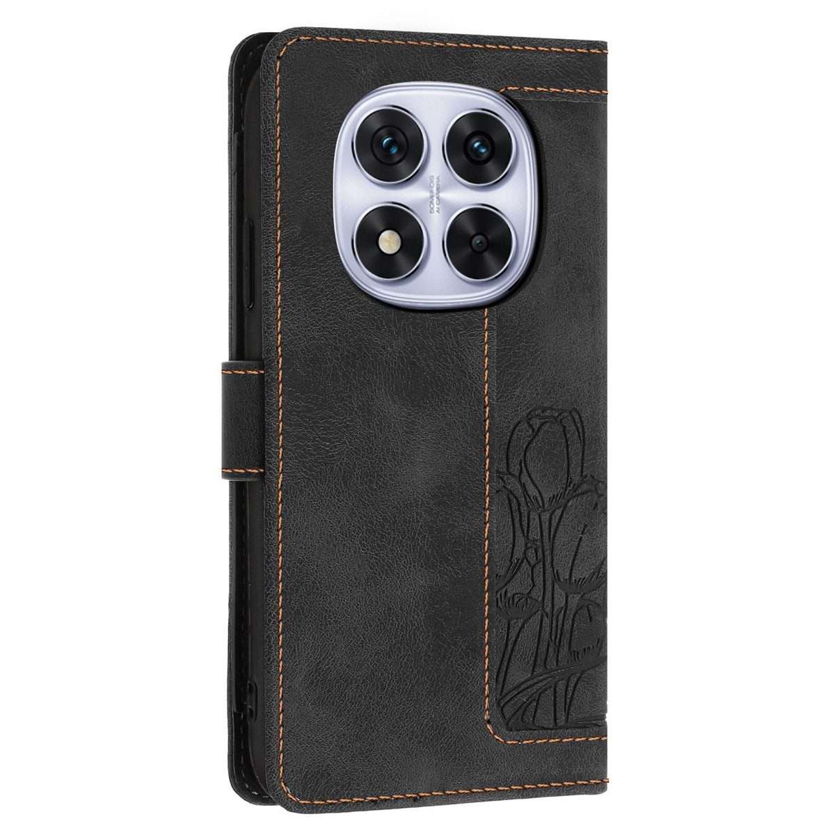 For Redmi Note 14 Pro+ 5G Tulips Embossed Leather Phone Case with Lanyard(Black)