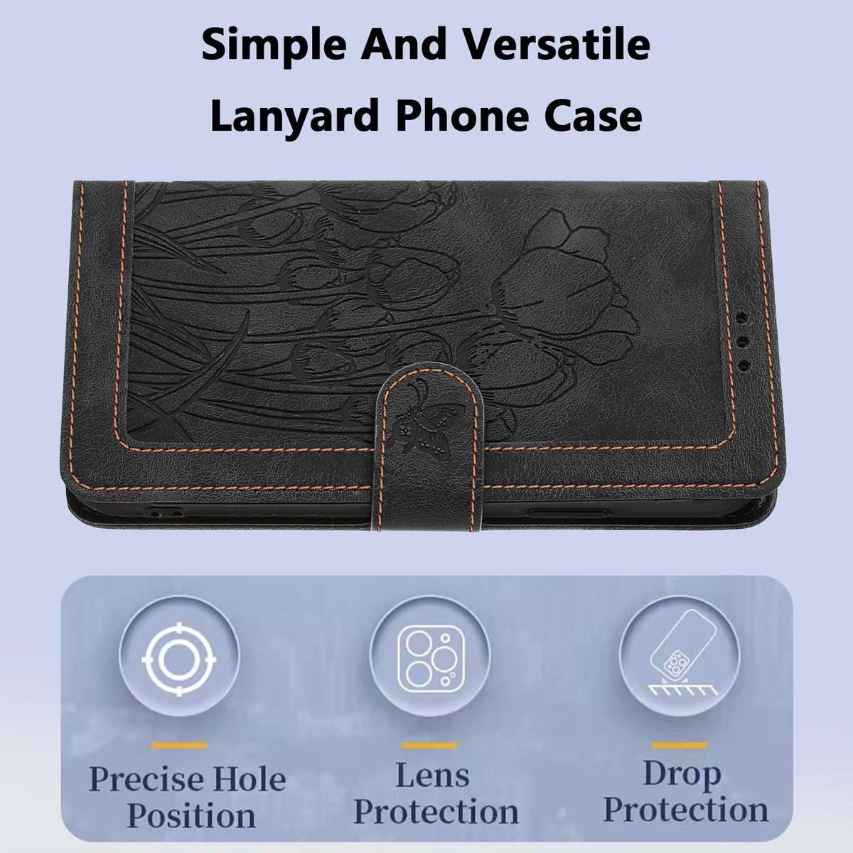 For Redmi Note 14 Pro+ 5G Tulips Embossed Leather Phone Case with Lanyard(Black)