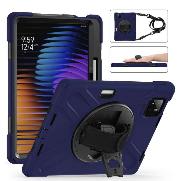 For Xiaomi Pad 7 / 7 Pro Rotatable Holder Silicone Hybrid PC Tablet Case with Shou ... (Navy Blue)