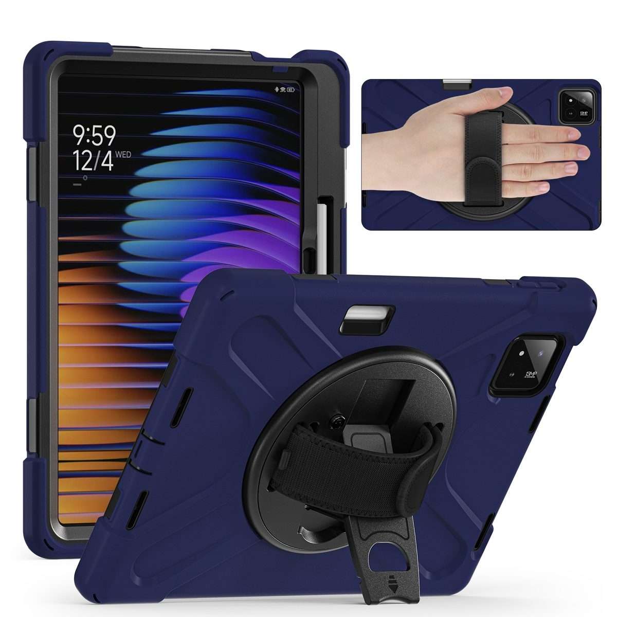 For Xiaomi Pad 7 / 7 Pro Rotatable Holder Silicone Hybrid PC Tablet Case with Shou ... (Navy Blue)