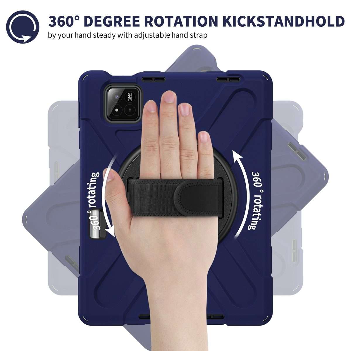 For Xiaomi Pad 7 / 7 Pro Rotatable Holder Silicone Hybrid PC Tablet Case with Shou ... (Navy Blue)