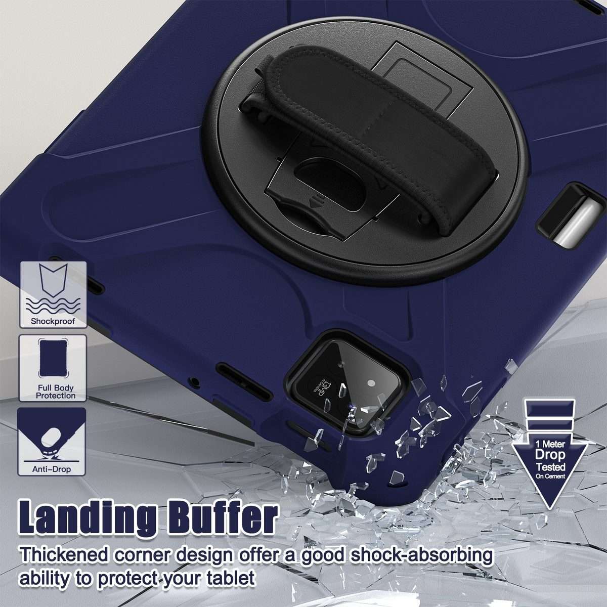 For Xiaomi Pad 7 / 7 Pro Rotatable Holder Silicone Hybrid PC Tablet Case with Shou ... (Navy Blue)