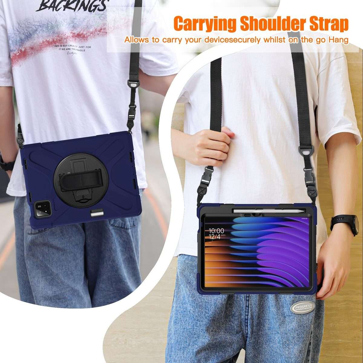 For Xiaomi Pad 7 / 7 Pro Rotatable Holder Silicone Hybrid PC Tablet Case with Shou ... (Navy Blue)