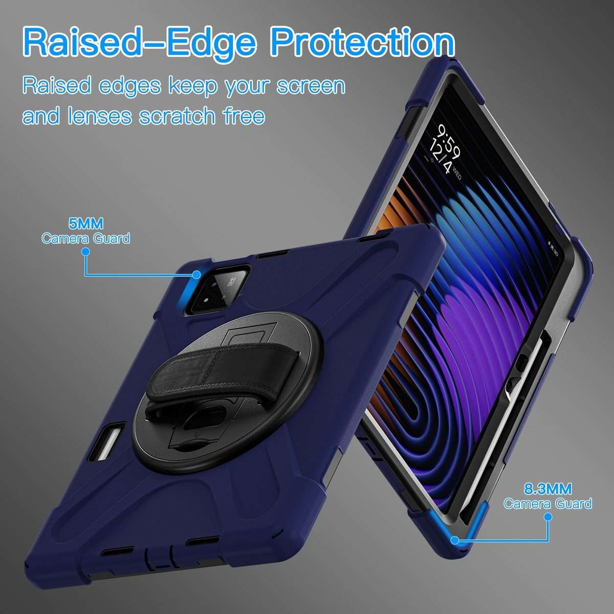 For Xiaomi Pad 7 / 7 Pro Rotatable Holder Silicone Hybrid PC Tablet Case with Shou ... (Navy Blue)