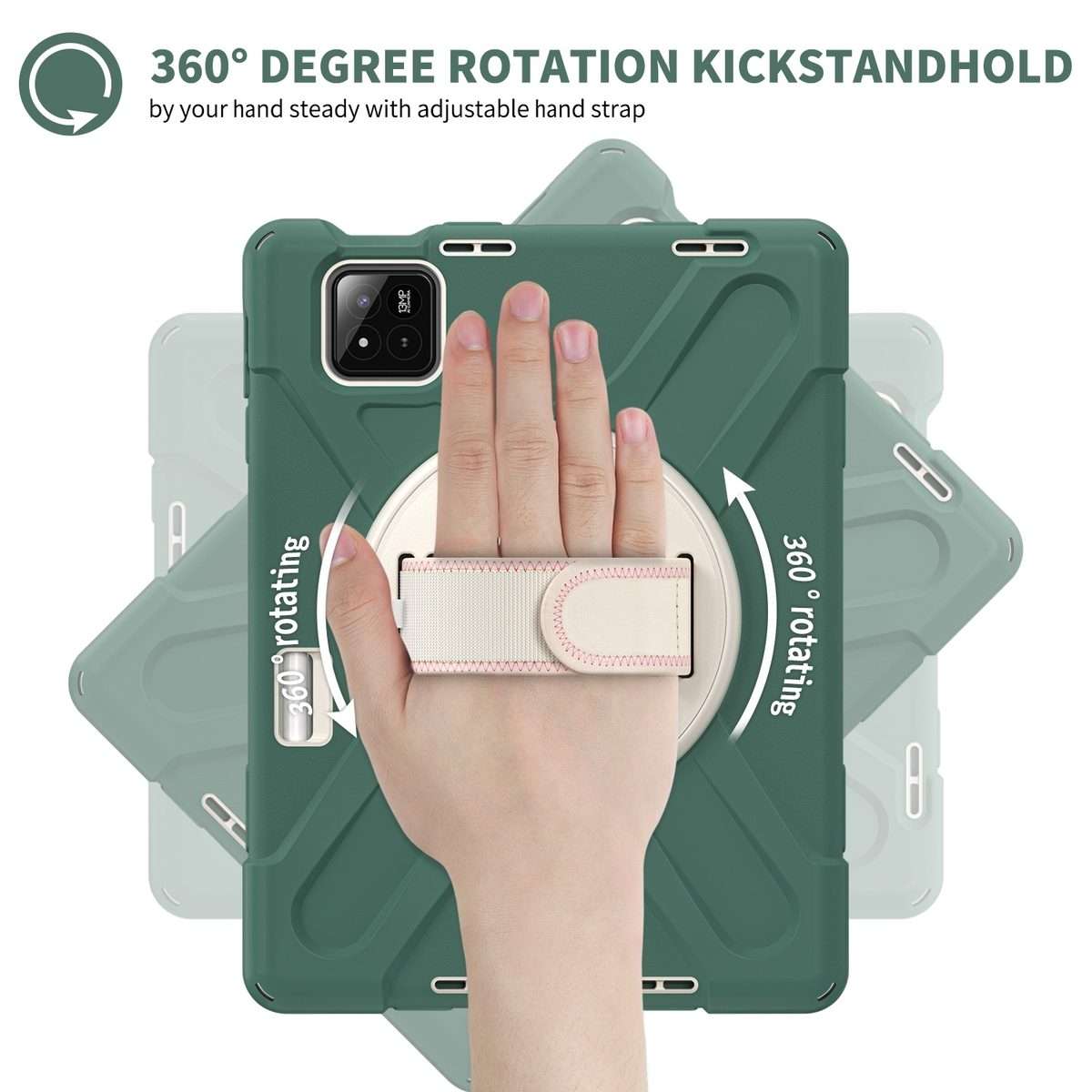 For Xiaomi Pad 7 / 7 Pro Rotatable Holder Silicone Hybrid PC Tablet Case with ... (Emreald Green)