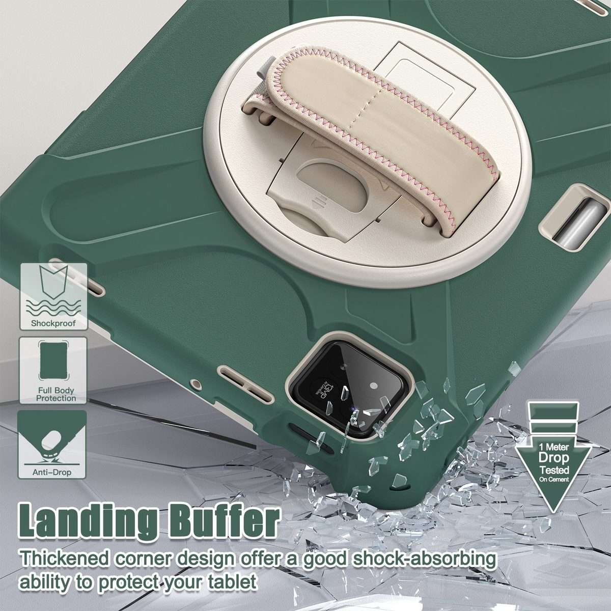 For Xiaomi Pad 7 / 7 Pro Rotatable Holder Silicone Hybrid PC Tablet Case with ... (Emreald Green)