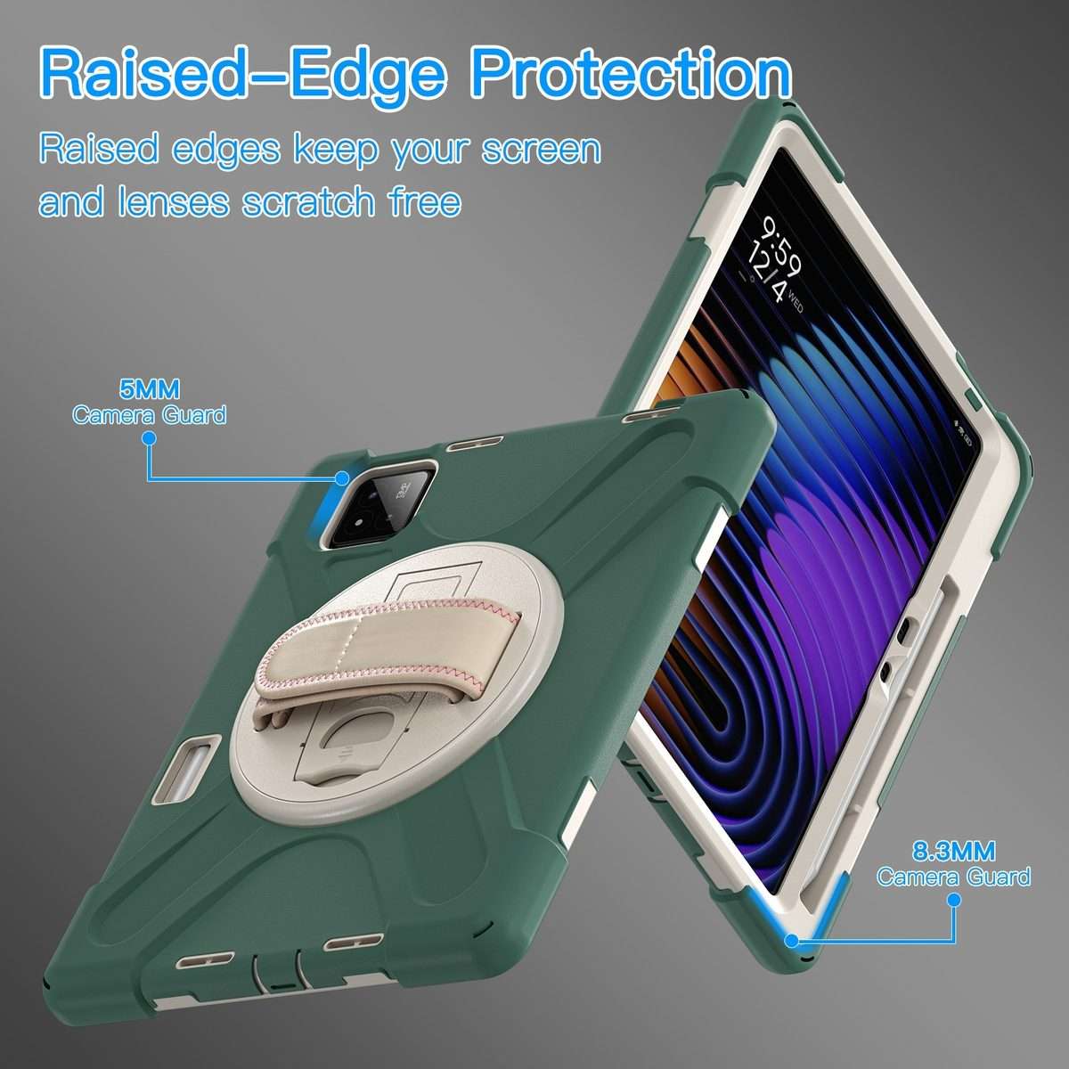 For Xiaomi Pad 7 / 7 Pro Rotatable Holder Silicone Hybrid PC Tablet Case with ... (Emreald Green)