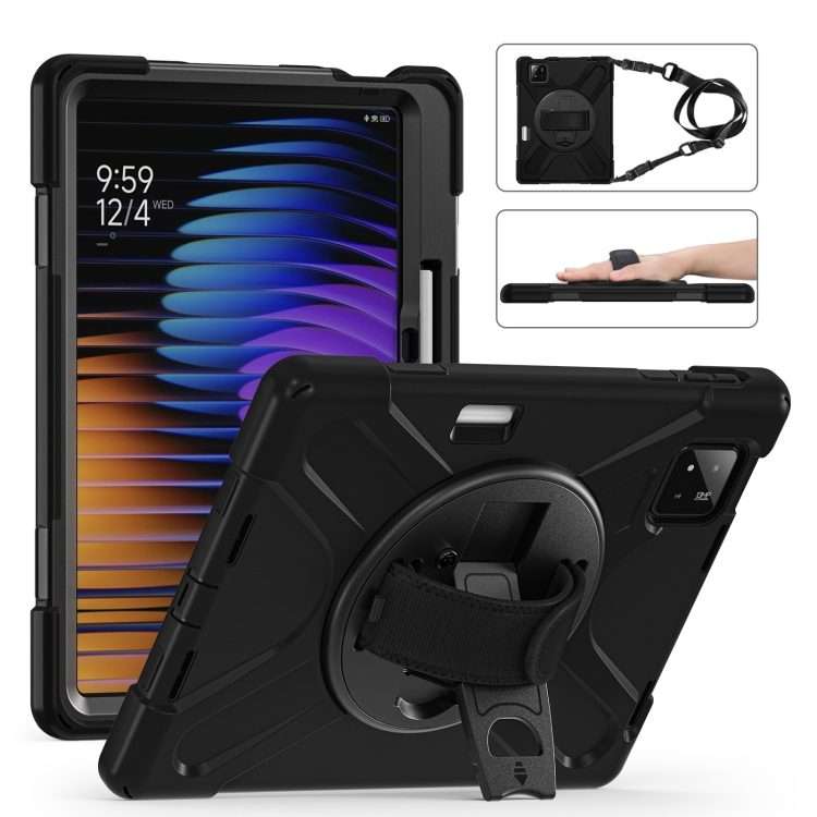 For Xiaomi Pad 7 / 7 Pro Rotatable Holder Silicone Hybrid PC Tablet Case with Shoulder ... (Black)