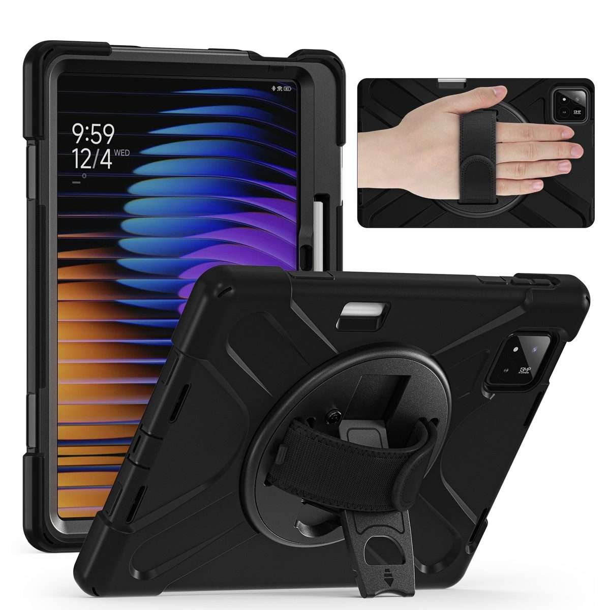 For Xiaomi Pad 7 / 7 Pro Rotatable Holder Silicone Hybrid PC Tablet Case with Shoulder ... (Black)