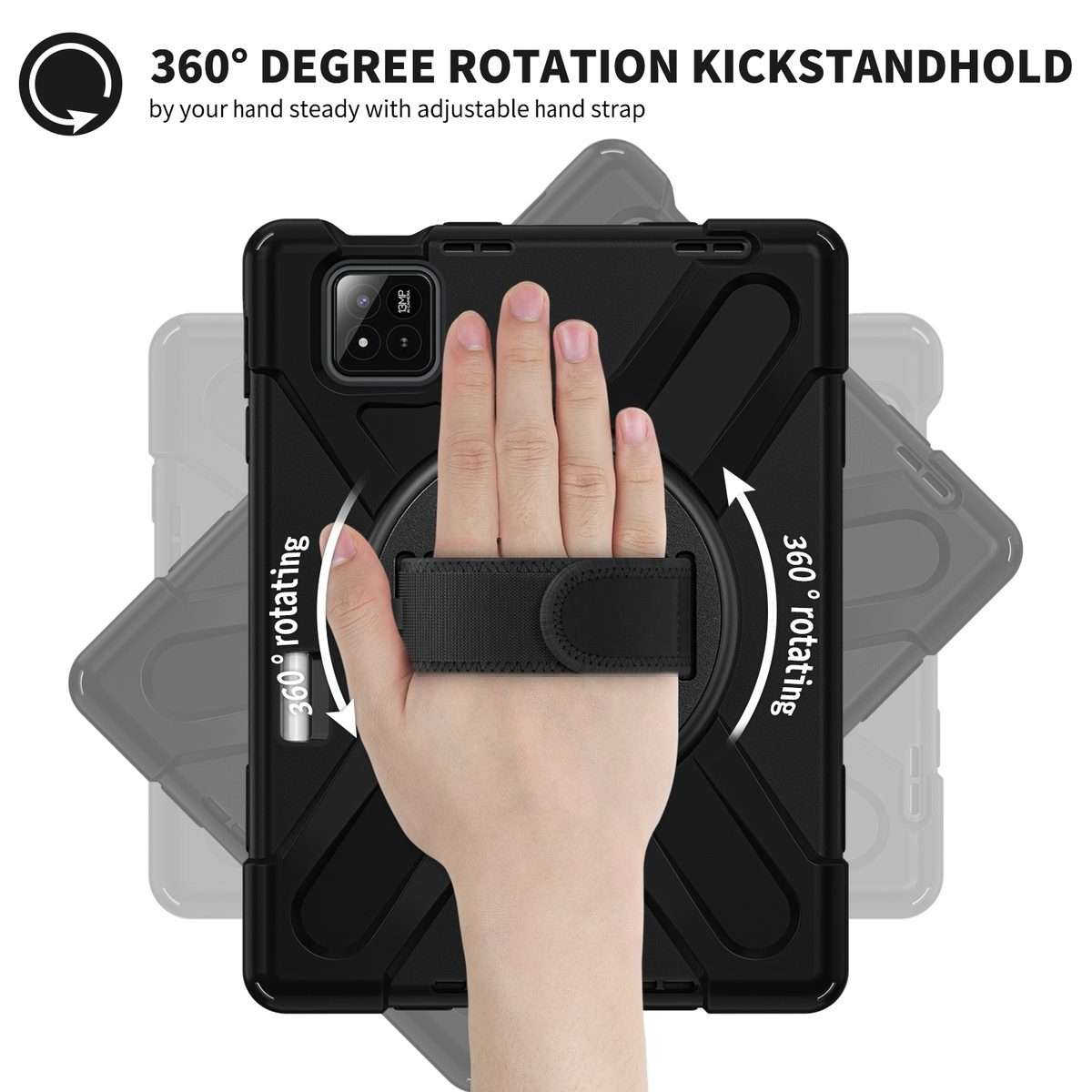 For Xiaomi Pad 7 / 7 Pro Rotatable Holder Silicone Hybrid PC Tablet Case with Shoulder ... (Black)
