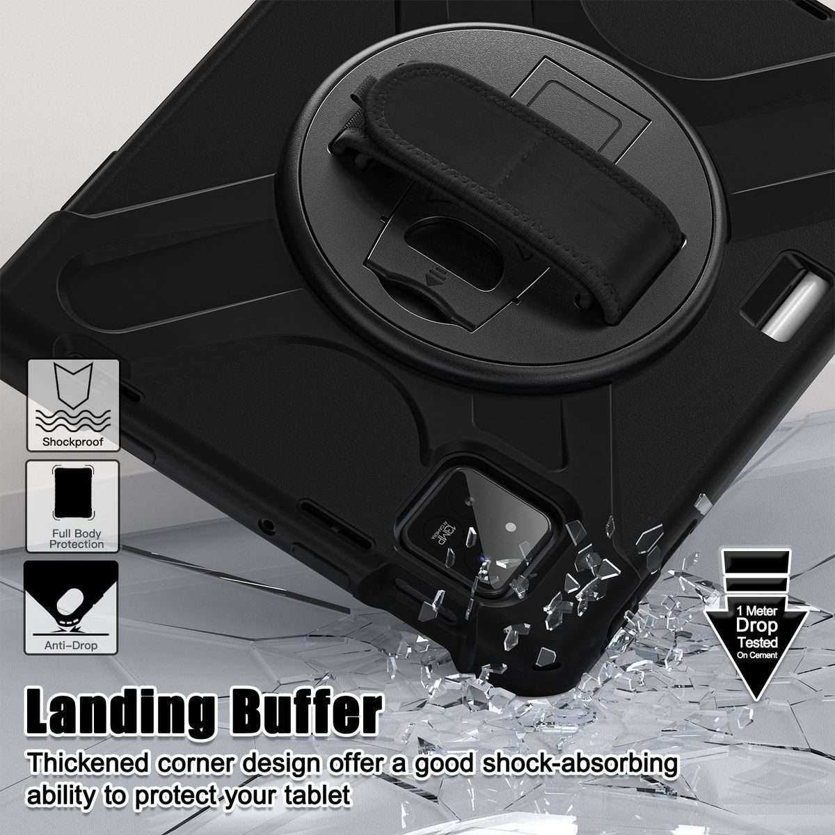 For Xiaomi Pad 7 / 7 Pro Rotatable Holder Silicone Hybrid PC Tablet Case with Shoulder ... (Black)