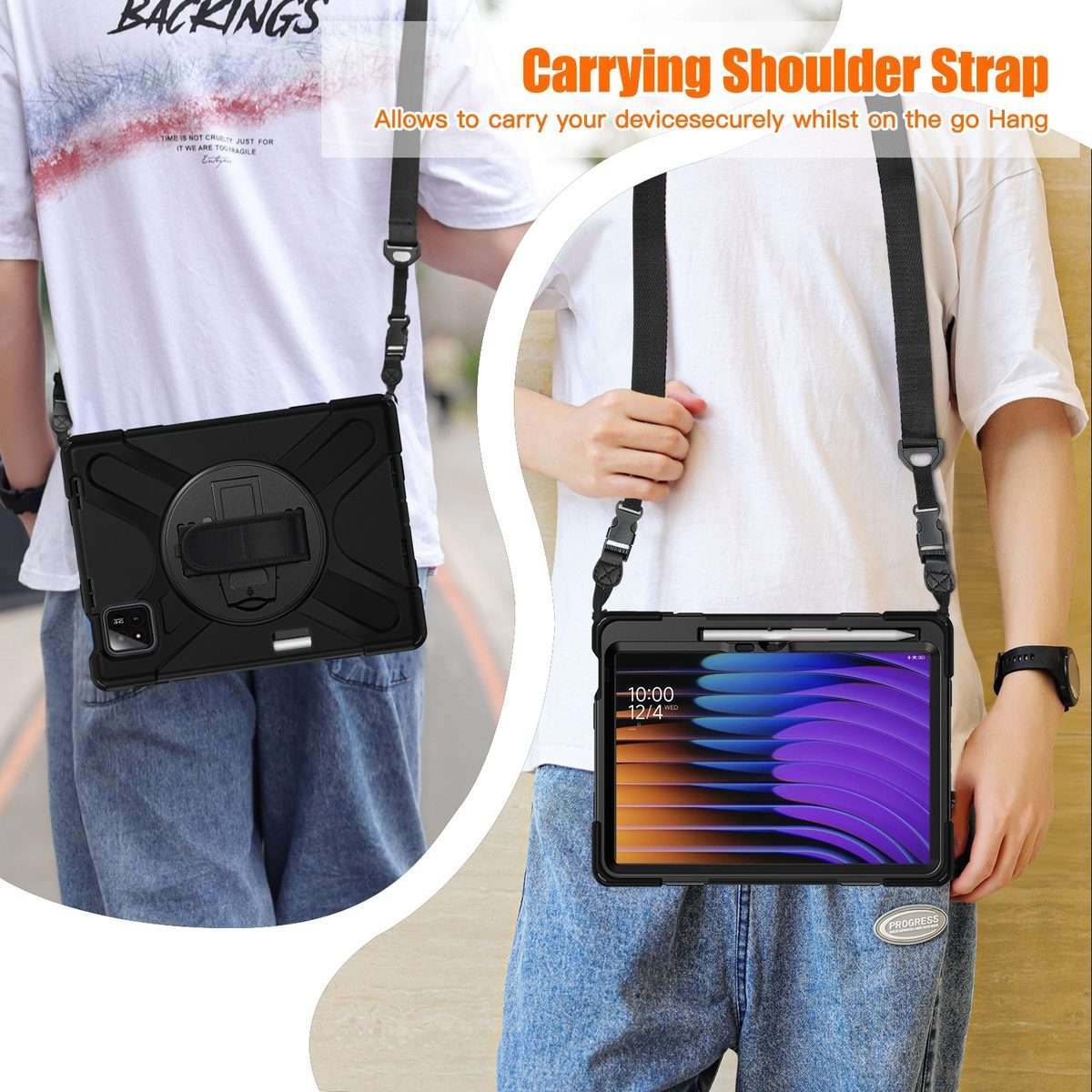 For Xiaomi Pad 7 / 7 Pro Rotatable Holder Silicone Hybrid PC Tablet Case with Shoulder ... (Black)