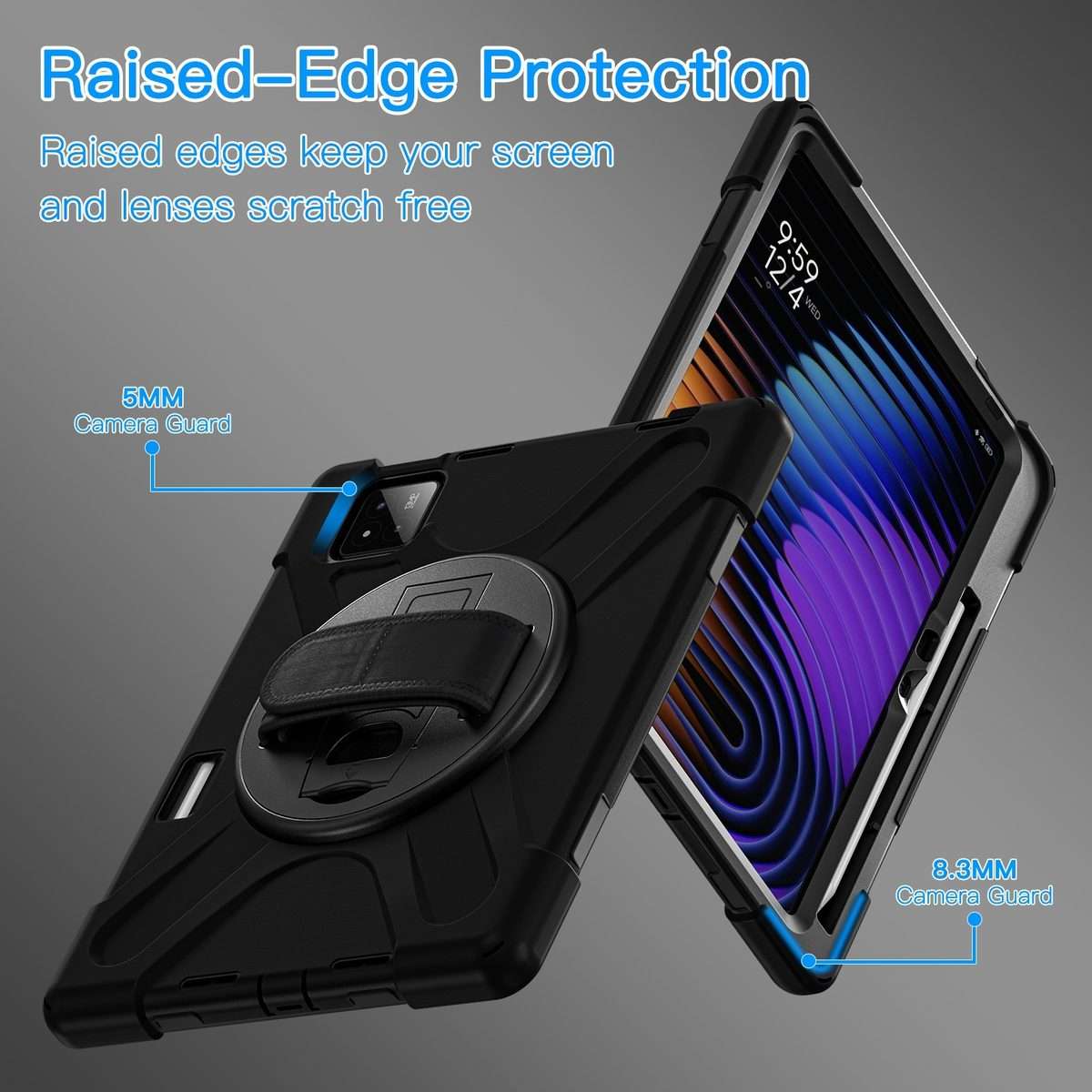 For Xiaomi Pad 7 / 7 Pro Rotatable Holder Silicone Hybrid PC Tablet Case with Shoulder ... (Black)