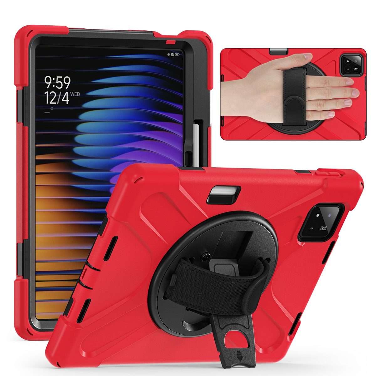 For Xiaomi Pad 7 / 7 Pro Rotatable Holder Silicone Hybrid PC Tablet Case with Shoulder Strap(Red)