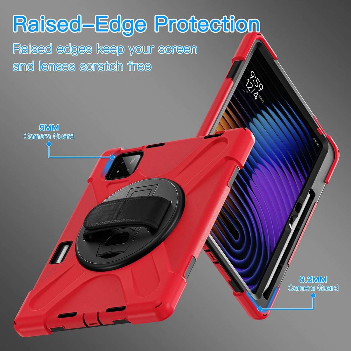 For Xiaomi Pad 7 / 7 Pro Rotatable Holder Silicone Hybrid PC Tablet Case with Shoulder Strap(Red)