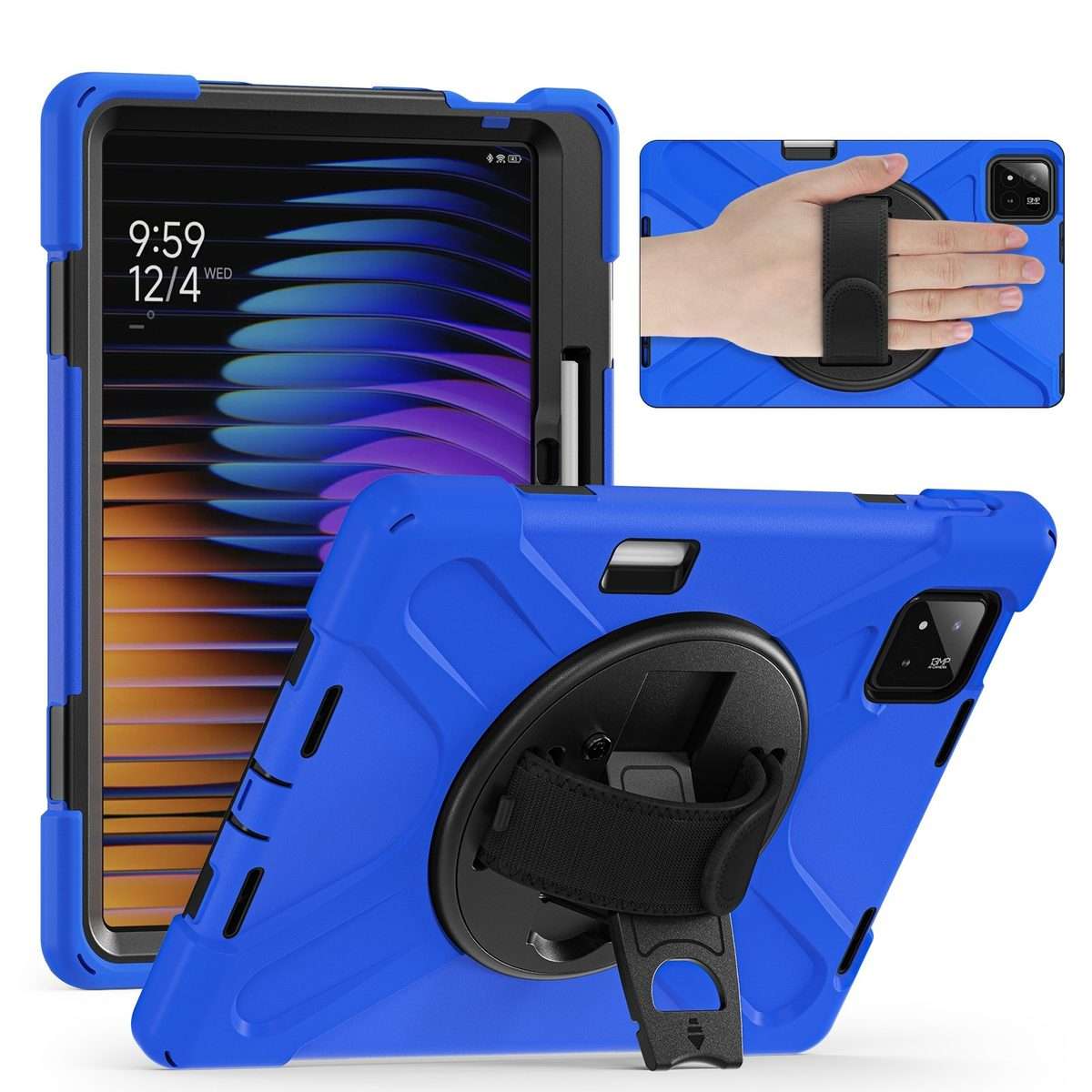 For Xiaomi Pad 7 / 7 Pro Rotatable Holder Silicone Hybrid PC Tablet Case with Shoulder Strap(Blue)