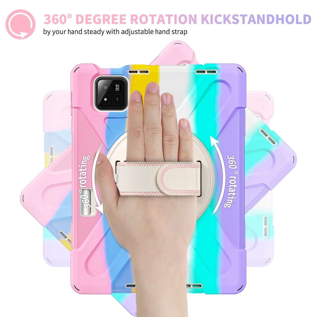 For Xiaomi Pad 7 / 7 Pro Rotatable Holder Silicone Hybrid PC Tablet Case with ... (Colorful Pink)