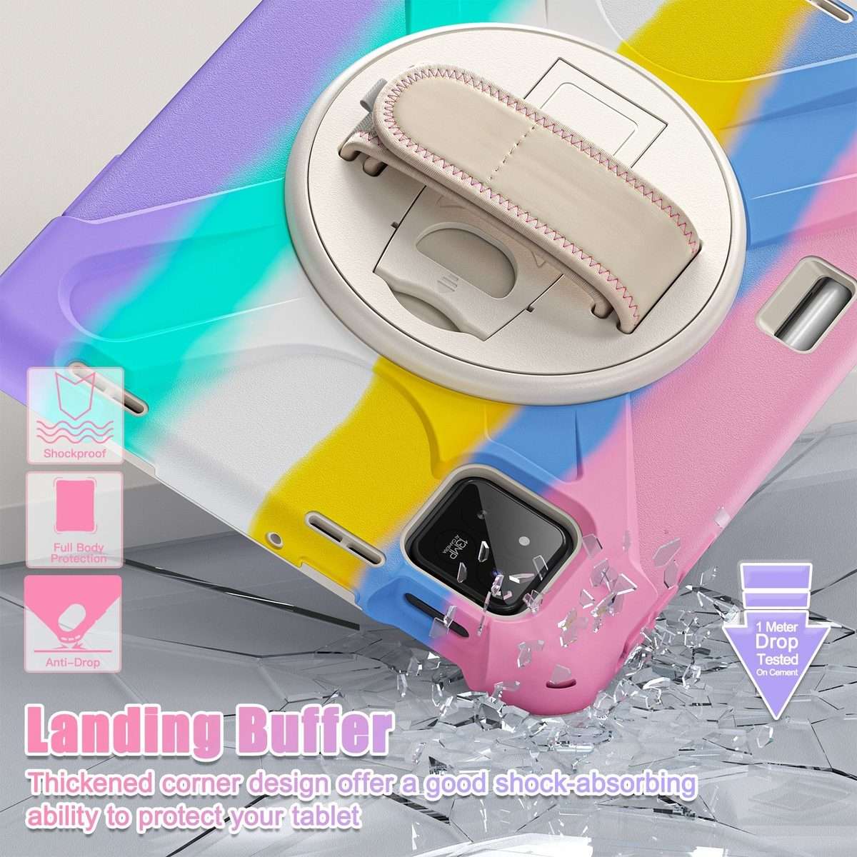 For Xiaomi Pad 7 / 7 Pro Rotatable Holder Silicone Hybrid PC Tablet Case with ... (Colorful Pink)