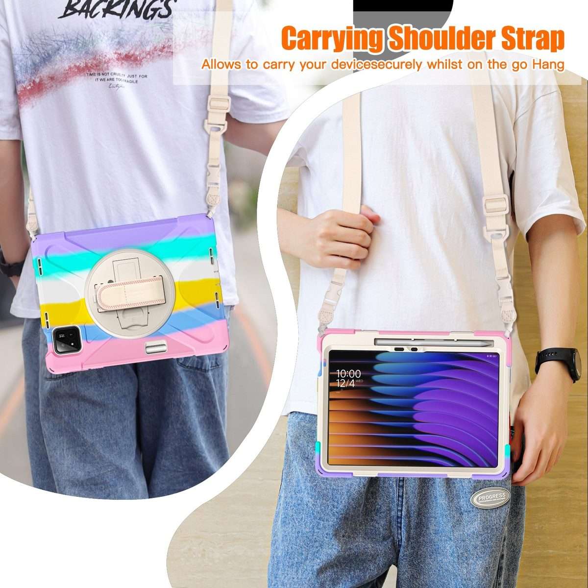 For Xiaomi Pad 7 / 7 Pro Rotatable Holder Silicone Hybrid PC Tablet Case with ... (Colorful Pink)