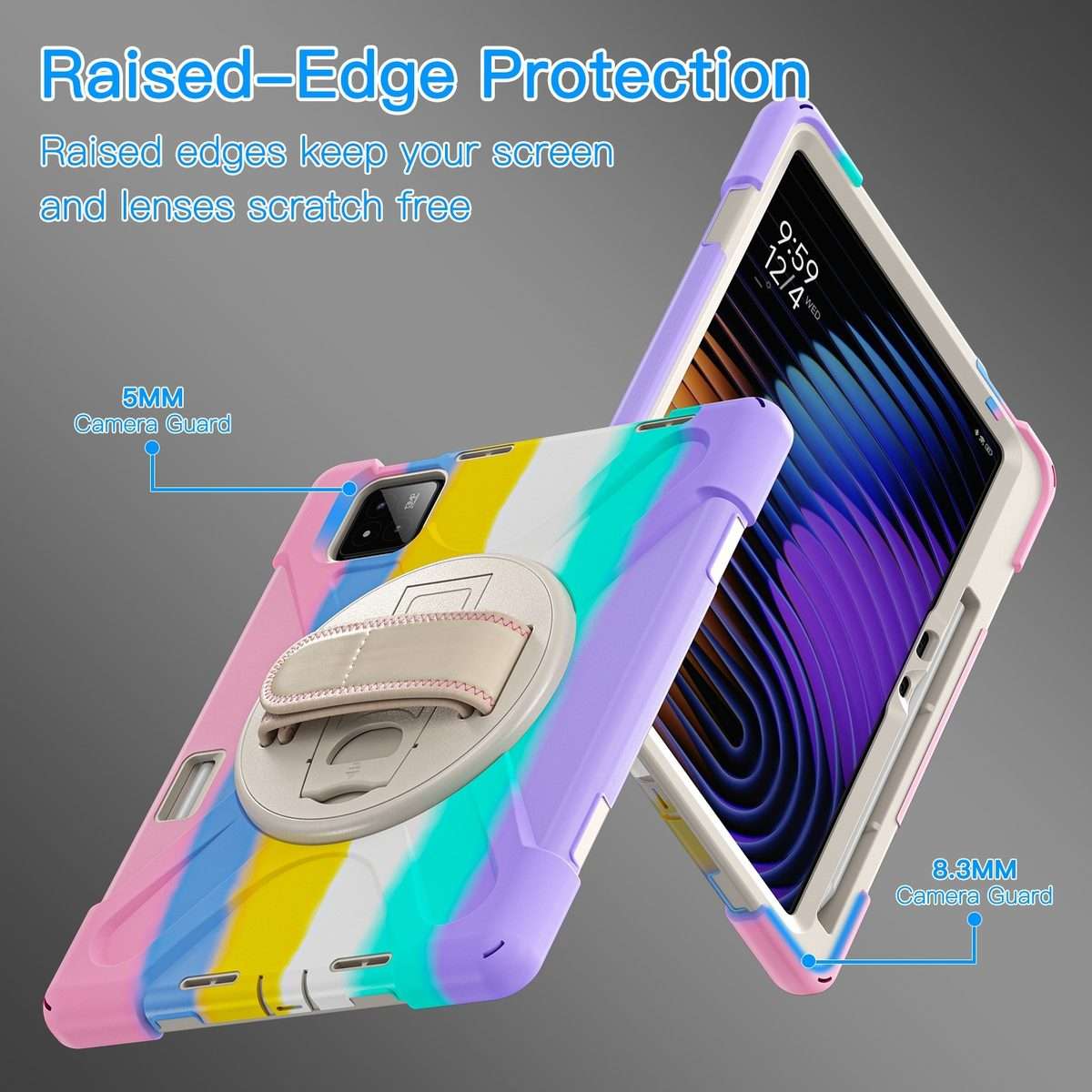 For Xiaomi Pad 7 / 7 Pro Rotatable Holder Silicone Hybrid PC Tablet Case with ... (Colorful Pink)