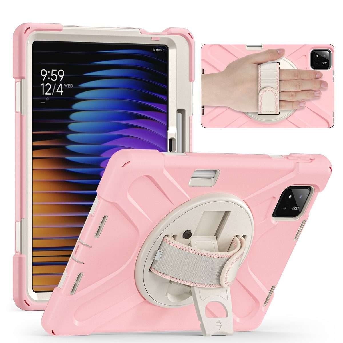 For Xiaomi Pad 7 / 7 Pro Rotatable Holder Silicone Hybrid PC Tablet Case ... (Cherry Blossom Pink)