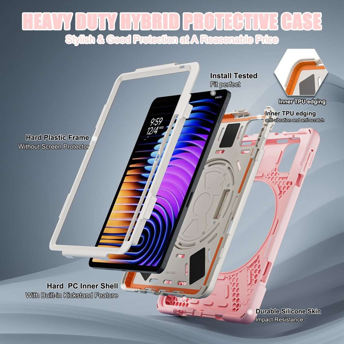 For Xiaomi Pad 7 / 7 Pro Rotatable Holder Silicone Hybrid PC Tablet Case ... (Cherry Blossom Pink)