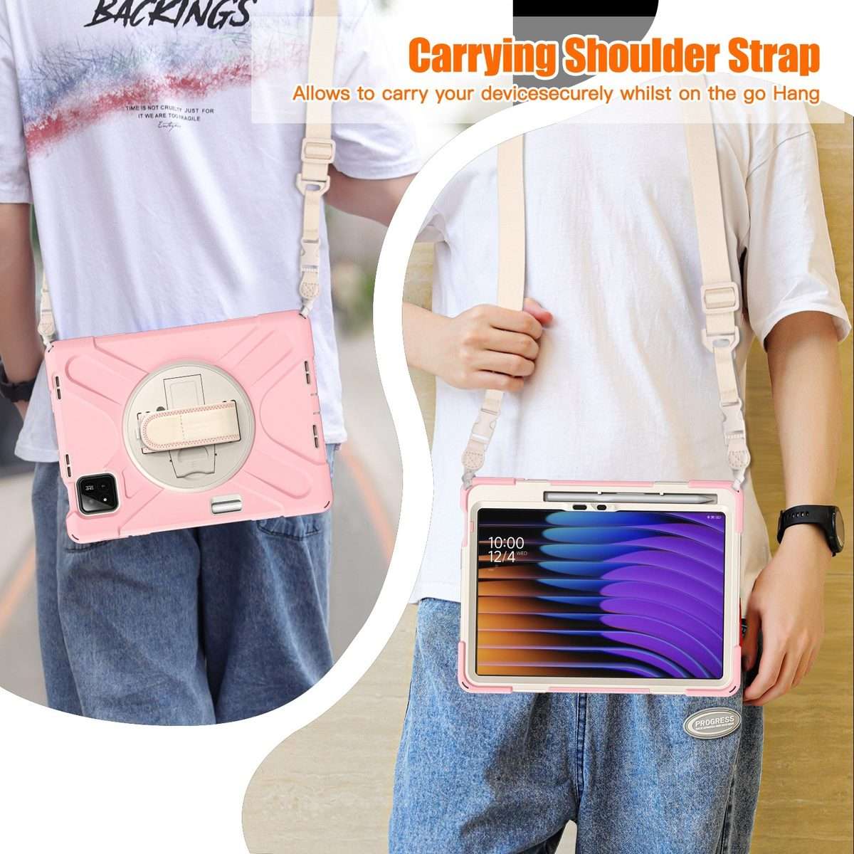 For Xiaomi Pad 7 / 7 Pro Rotatable Holder Silicone Hybrid PC Tablet Case ... (Cherry Blossom Pink)