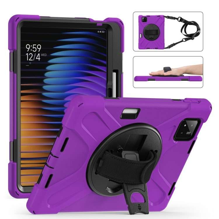 For Xiaomi Pad 7 / 7 Pro Rotatable Holder Silicone Hybrid PC Tablet Case with Shoulde ... (Purple)