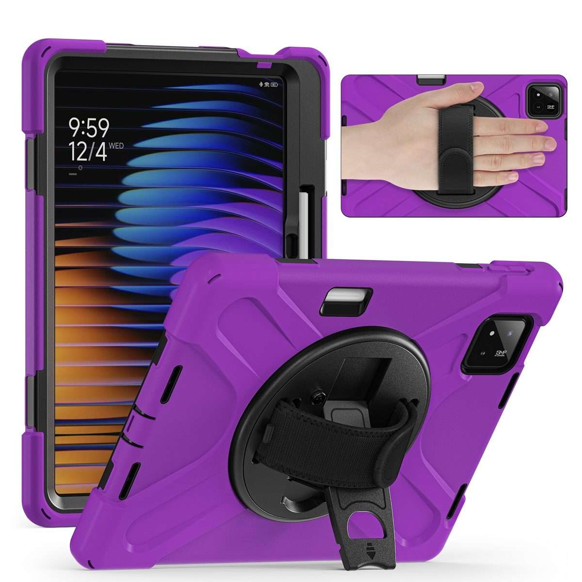 For Xiaomi Pad 7 / 7 Pro Rotatable Holder Silicone Hybrid PC Tablet Case with Shoulde ... (Purple)