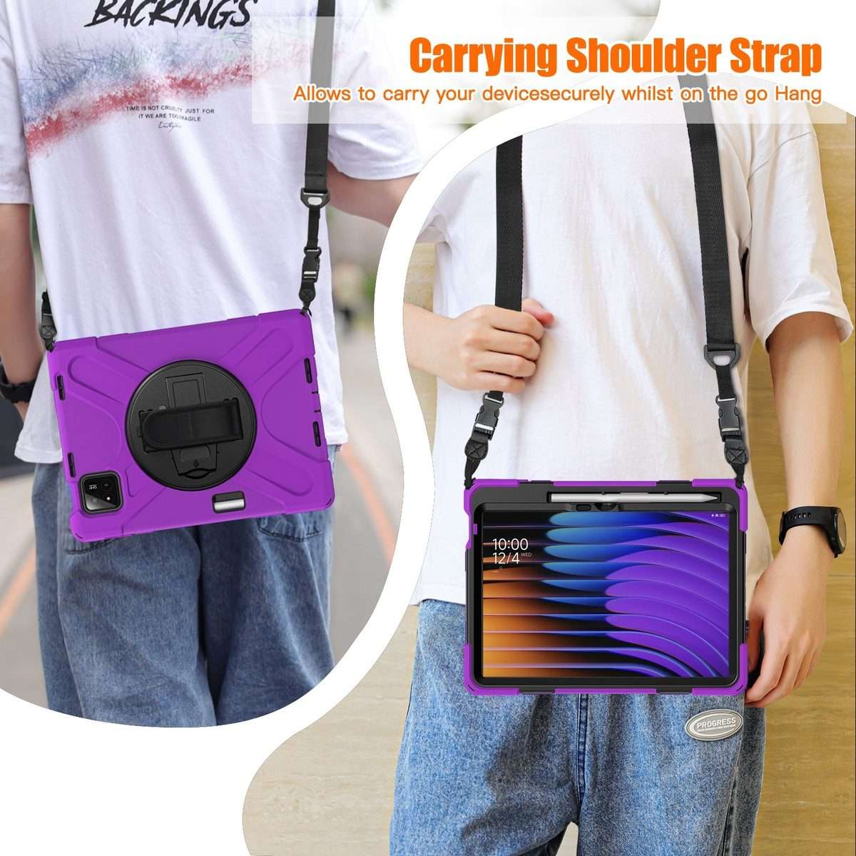 For Xiaomi Pad 7 / 7 Pro Rotatable Holder Silicone Hybrid PC Tablet Case with Shoulde ... (Purple)