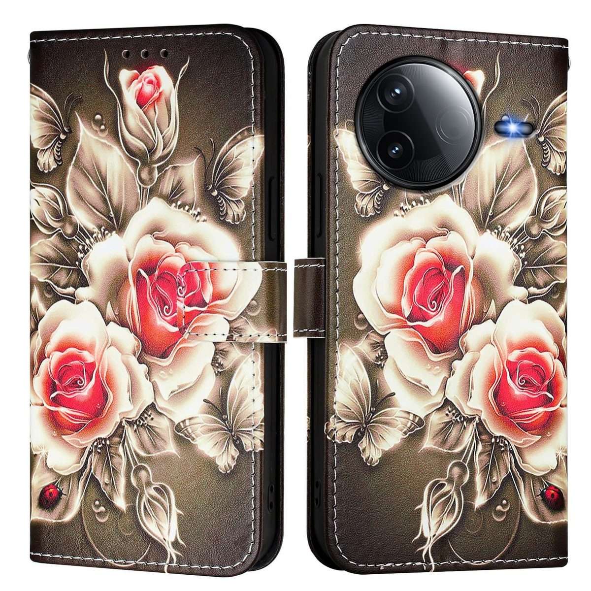 For Redmi K80 / K80 Pro Colored Drawing Pattern Plain Weave Leather Phone Case(Roses On Black)