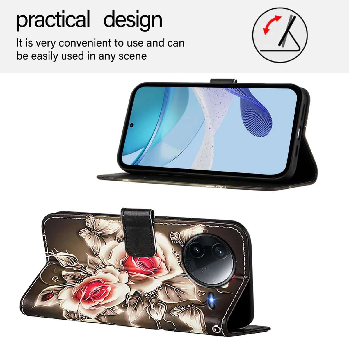 For Redmi K80 / K80 Pro Colored Drawing Pattern Plain Weave Leather Phone Case(Roses On Black)