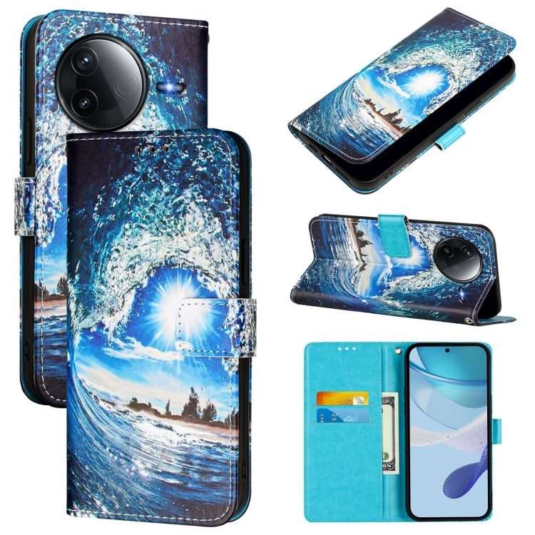 For Redmi K80 / K80 Pro Colored Drawing Pattern Plain Weave Leather Phone Case(Waves And Sun)