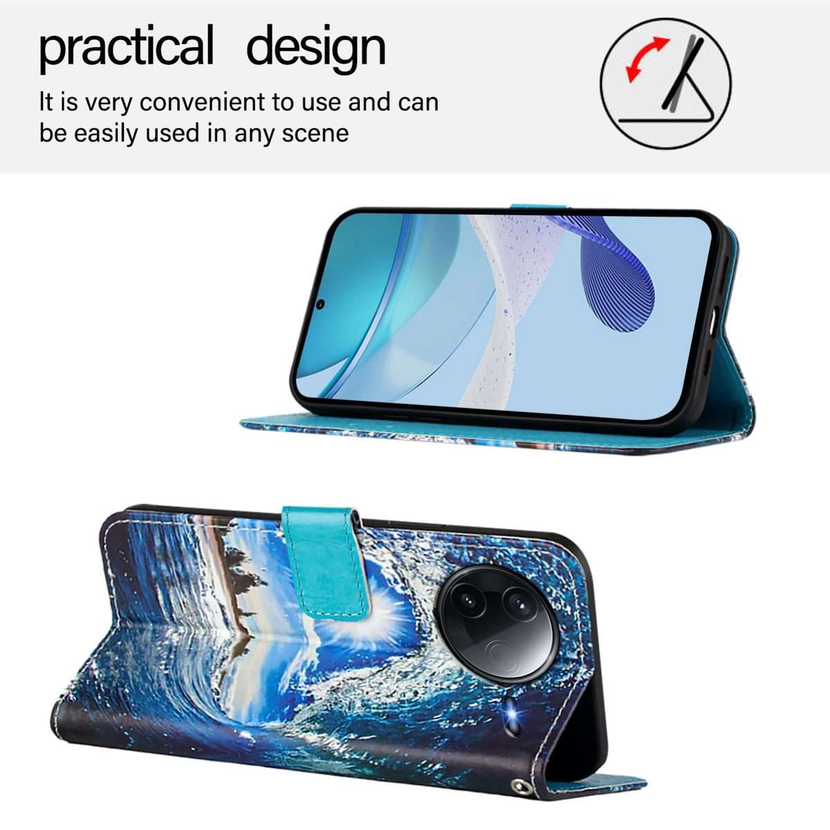 For Redmi K80 / K80 Pro Colored Drawing Pattern Plain Weave Leather Phone Case(Waves And Sun)