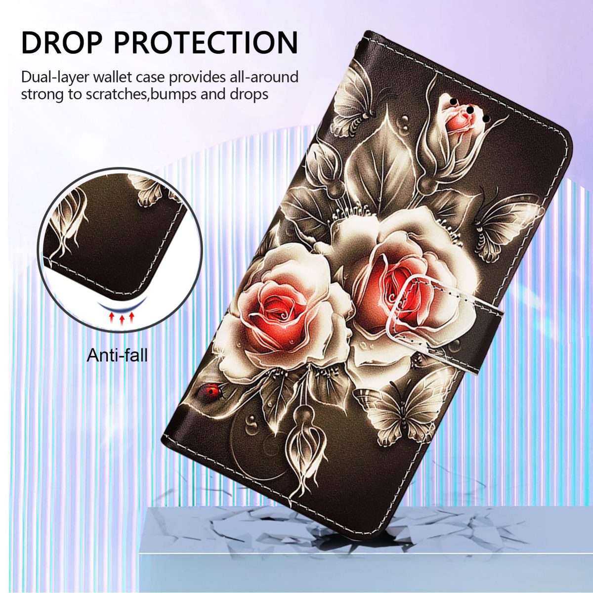 For Redmi Note 14 5G Global Colored Drawing Pattern Plain Weave Leather Phone Case(Roses On Black)