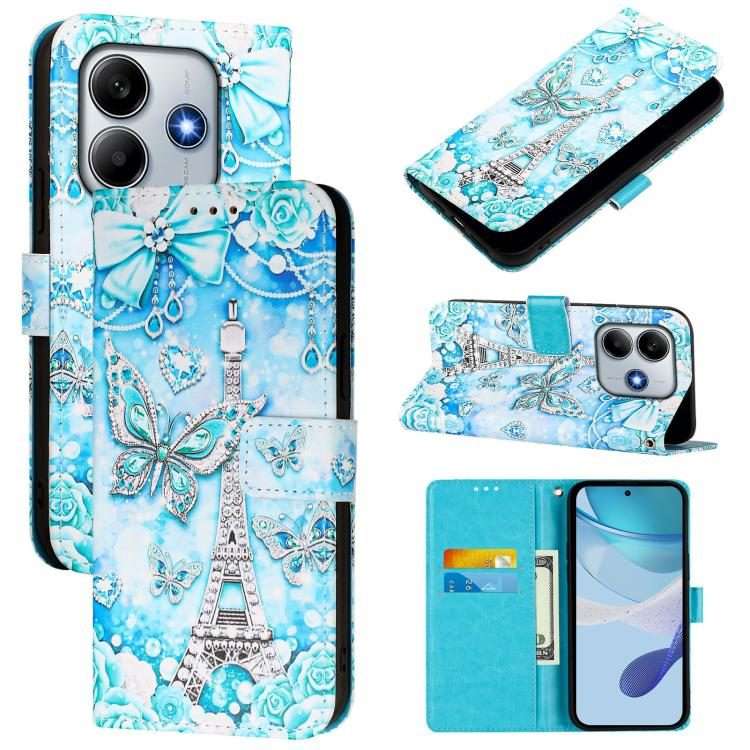 For Redmi Note 14 5G Global Colored Drawing Pattern Plain Weave Leather Phon ... (Tower Butterfly)