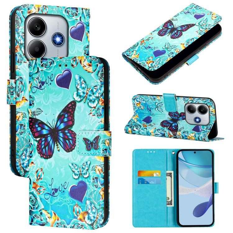 For Redmi Note 14 5G Global Colored Drawing Pattern Plain Weave Leather Phone Case(Love Butterfly)