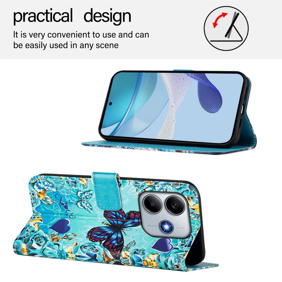 For Redmi Note 14 5G Global Colored Drawing Pattern Plain Weave Leather Phone Case(Love Butterfly)