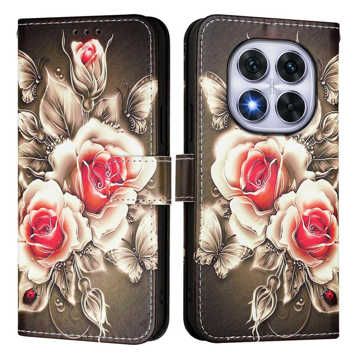 For Redmi Note 14 Pro / 14 Pro+ 5G Global Colored Drawing Pattern Plain Weave ... (Roses On Black)