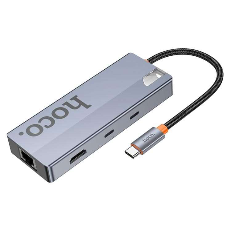 hoco HB52 Wow Type-C to HDTV, RJ45, PD, Type-C, 2xUSB3.0, SD, TF Card 8 in 1 Multi ... (Dark Gray)