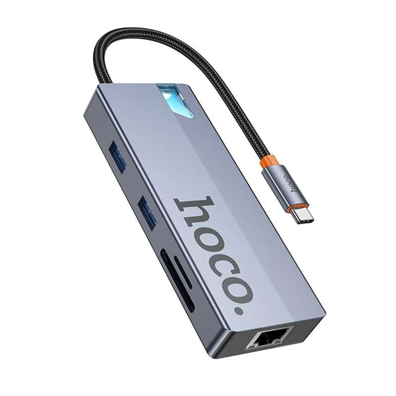 hoco HB52 Wow Type-C to HDTV, RJ45, PD, Type-C, 2xUSB3.0, SD, TF Card 8 in 1 Multi ... (Dark Gray)
