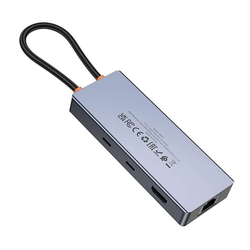 hoco HB52 Wow Type-C to HDTV, RJ45, PD, Type-C, 2xUSB3.0, SD, TF Card 8 in 1 Multi ... (Dark Gray)
