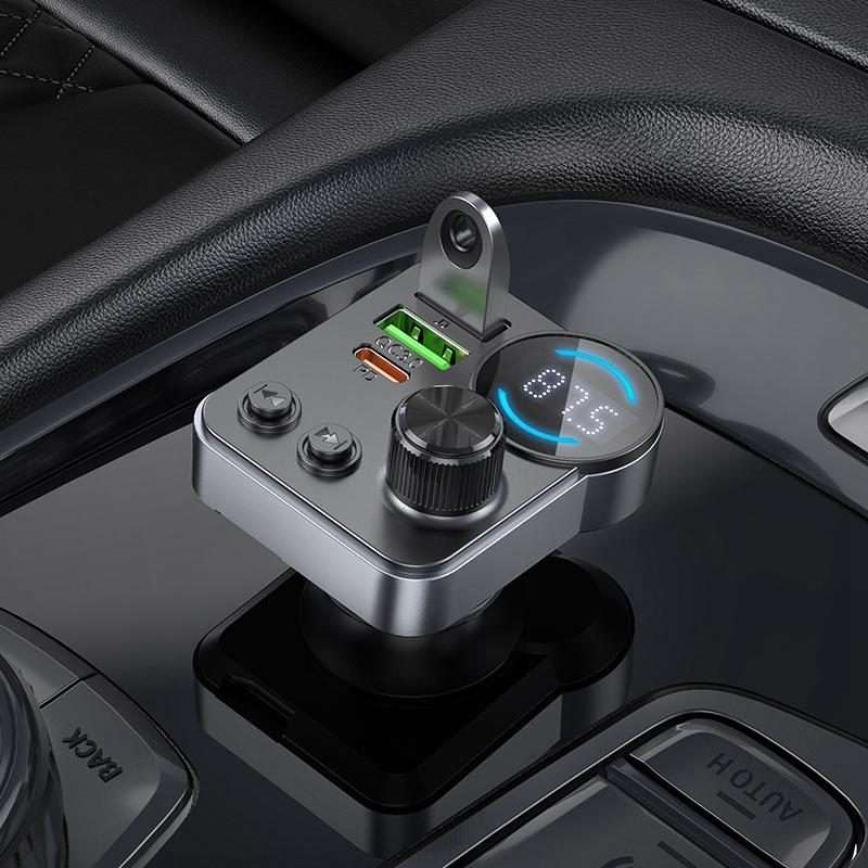hoco E86 Alegria 48W Dual Port PD 30W and QC 3.0 Car Bluetooth FM Transmitter(Black)