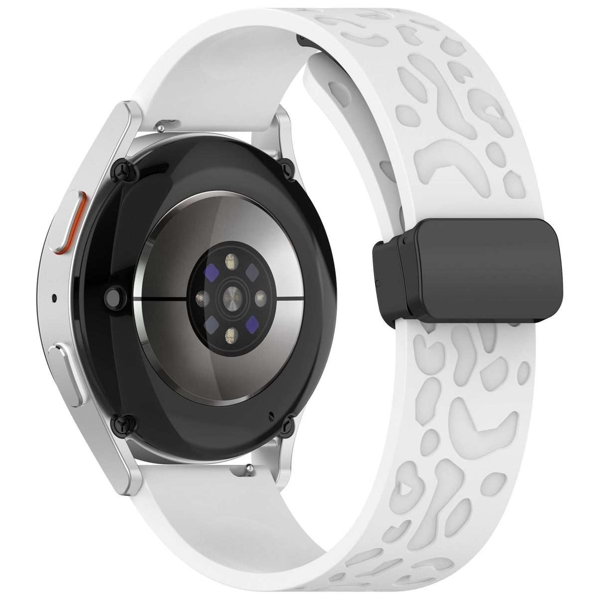 18mm Leopard Print Magnetic Folding Buckle Silicone Watch Band(White)
