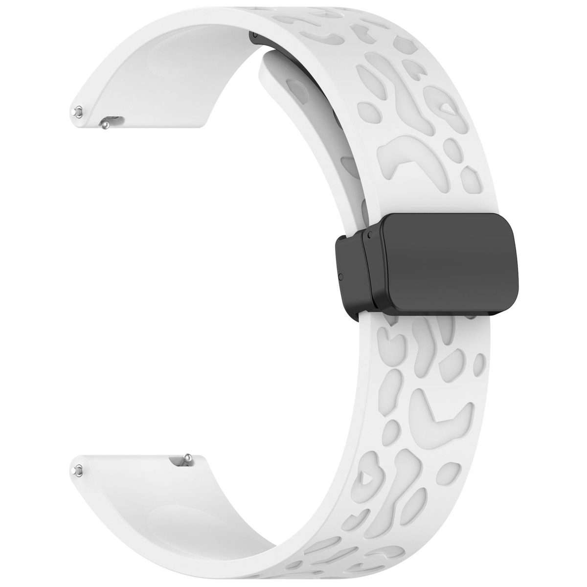18mm Leopard Print Magnetic Folding Buckle Silicone Watch Band(White)